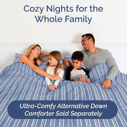 Full XL Bed Sheet Set - 4 Piece Extra Long Extended Full XL Sheets - Soft, Breathable & Cooling - Fits 8" to 16" Mattress with Deep Pockets - 54" x 80" - Wrinkle and Fade Resistant - Blue Stripes 3