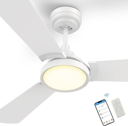 SMAAIR 56 Inch Smart Wifi Ceiling Fans with Dimmable LED Lights and Remote, Compatible with Alexa/Google Home/Siri/APP, Outdoor DC Fans with 10 Speeds, Timer/Schedule, White