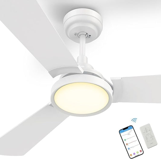SMAAIR 56 Inch Smart Wifi Ceiling Fans with Dimmable LED Lights and Remote, Compatible with Alexa/Google Home/Siri/APP, Outdoor DC Fans with 10 Speeds, Timer/Schedule, White