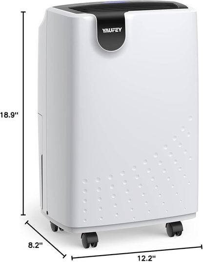 Yaufey 2500 Sq. Ft Dehumidifier for Home and Basements with Auto or Manual Drainage, 0.48 Gallon Water Tank Capacity -Low Noise and 24 Hr Timer