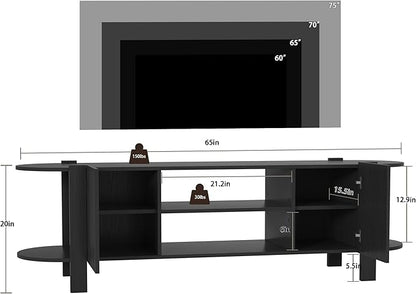 ZOSQUARE 65 Inch TV Stand for Up to 75 inch TVs, Fluted Entertainment Center with Adjustable Shelve, Curved Round Corner TV Console Table with Storage Cabinet for Living Room, Bed Room (Black)