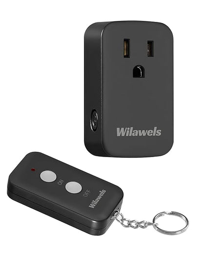 Remote Control Outlet Plug Wireless On Off Power Switch, Black Remote Light Switch Wireless for Lamp, Light, Fan, Programmable, Portable, 100ft RF Range, FCC Certified, Battery Included H02RC1106