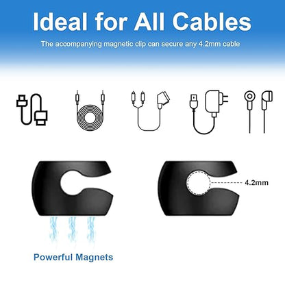 Wanheart Magnetic Cord Holders, Magnetic Cable Organizer for Desk – Multipurpose Wire Clips for Lightning, USB-C, Micro Chargers, Attach to Magnetic Surface – Office & Home Use (6 Round Clips)