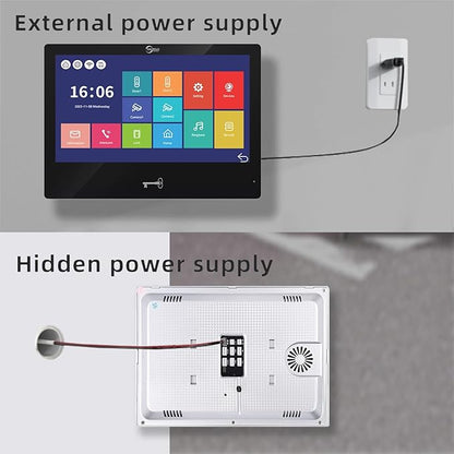 Wired Video Apartment Intercom System,Door Phone Kit,10 Inch Touch Monitor with 1080P HD Doorbell Camera,Supporting Motion Detecting 5 in 1 RFID Card Unlcking for Home Villa (2 Doorbell + 3 Monitor)