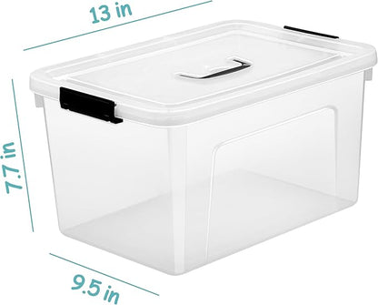 JUJIAJIA Clear Storage Latch Box 12 Quart, Plastic Organizing Box/Bin with Lid and Black Handles, 6-Pack