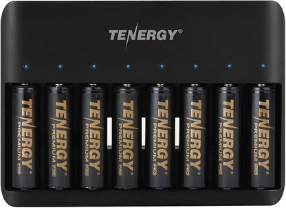 Tenergy TN477U 8-Bay Fast Charger with 8 Pack AA Premium Pro Rechargeable Batteries
