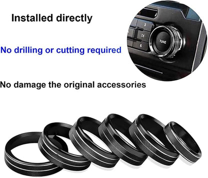 Knob Cover for F150 AC Climate Control Switch/Trailer/4WD/VOL/Tune Button Interior Center Console Trim Accessories Compatible with Ford F150 XLT 2016 2017 2018 2019 (Black 6 Pcs)