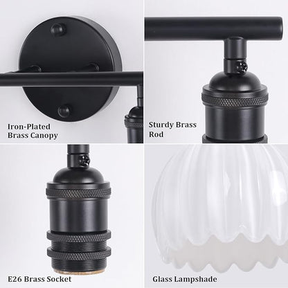 Shenmoyl Bathroom Light Fixtures, 2-Light Black Vanity Wall Light Over Mirror with White Tulip Glass Shade for Bedroom Living Room (Bulb Not Included)