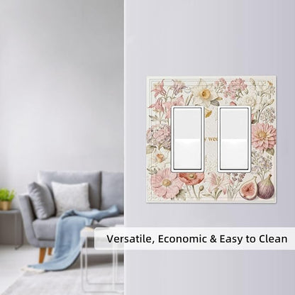 Bvtewkhz Floral Plant Watercolor Flowers 2 Gang Double Toggle Decorative Outlet Covers Light Switch Plate Electrical Receptacle Switchplate For Bathroom Kitchen Bedroom