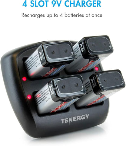 Tenergy TN294 4 Bay 9V Li-ion Battery Charger and 8 Pack 9V 600mAh Li-ion Rechargeable Battery