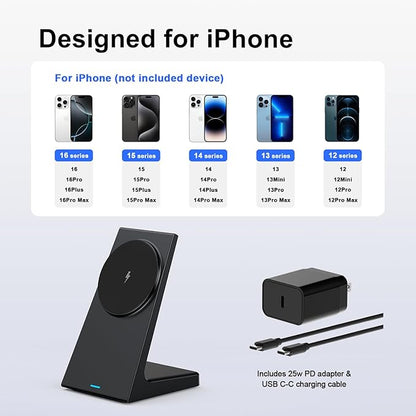 PUY for MagSafe Charger Stand,20W Fast Magnetic Wireless Charging Station with 25W PD Adapter，Stickable Desk Wireless Charger for iPhone 16/15/14/13/12 Pro/Pro Max Series