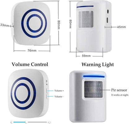 Motion Sensor Door Chime for Business, Outdoor Doorbell Kit Wireless Driveway Alert: Infrared Motion Sensor Chime with 1 Plug-in Receiver and 1 PIR Motion Sensor Detector Alert - LED Indicators