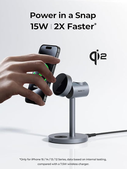 MagFusion 3-in-1 Charging Station Compatible with MagSafe, Qi2 Certified 15W Magnetic Wireless Charger Stand, for iPhone 16/15/14/13/12 Series, Apple Watch, AirPods(30W PD Charger Included)