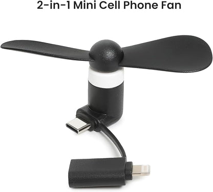 Aeergured Mini Cell Phone Fan 12 Pack, 2-in-1 Fan Compatible for iPhone, iPad, Android Smartphone,Tablet Fit for Type C/Lightning Port Colorful and Powerful Cell Phone Summer Accessories