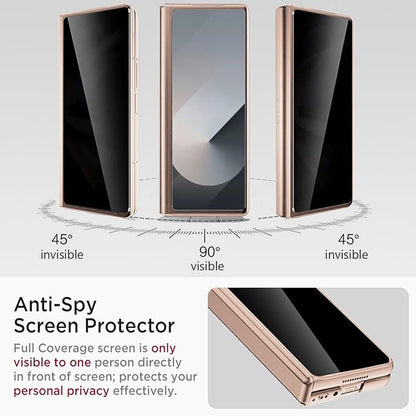 Miimall for Samsung Fold 6 Case with Privacy Screen Protector, Built-in Adjustable Kickstand & Magnetic Hinge & Camera Lens Protective All-Inclusive Phone Case for Galaxy Z Fold6 5G Champagne Gold