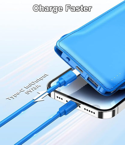 TG90° 2 Pack Slim Portable Charger with Built in Cables,10000mAh Power Bank Travel Charger Cell Phone External Battery Pack,4 Output Portable Bank Compatible with iPhone Android Phone