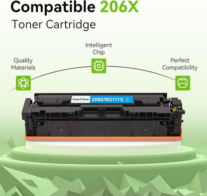 206X Toner Cartridges 4 Pack High Yield with Chip Compatible Replacement for HP 206 X 206A HP206X HP206A for Color LaserJet Pro MFP M283fdw M283cdw M283fdn M282nw M255dw M255nw M283 M282 M255 Printer