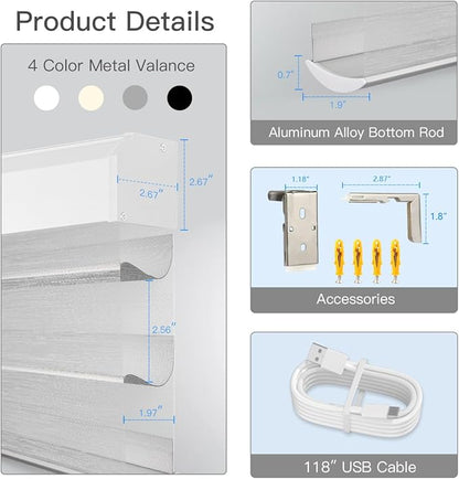 Tokblind Motorized Sheer Shade with Remote Control, Light Filtering Electric Roller Blinds Compatible with Alexa via Hub, Rechargeable Smart Window Shade Custom Size (Light Filtering Silver)