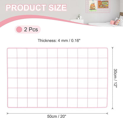 PATIKIL 12"x20" Wire Grid Panel, 2 Pack Board Photo Pictures Memo Display Grid Panels Hanging Organizer Wall Decorative Panel for Home Office Wedding, Pink