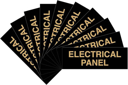 All Quality Basic Electrical Panel Sign - Fire Regulation Safety Compliance Sign - Black/Gold - Medium (10 Pack)