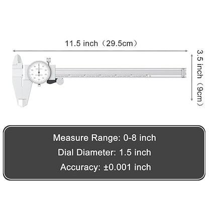 HDLNKAK Dial Caliper Shockproof Dial Caliper Precision Caliper with Watch 0-9" Range, 0.001” Resolution 6 Inch with 0.001" Precision Calipers 4-Way Measurement with Plastic Case