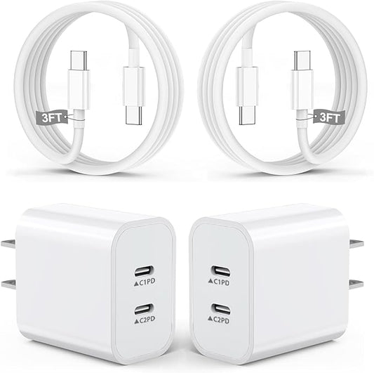 iPhone 17 Charger,2Pack Dual USB C Port Fast Wall Chargers Block with 3FT USB C to C Charger Fast Charging Cable Cord for iPhone 17/17 Pro Max/17 Pro/16 Pro Max/16 Plus/16E/15 Pro/15/iPad Pro/Air/Mini