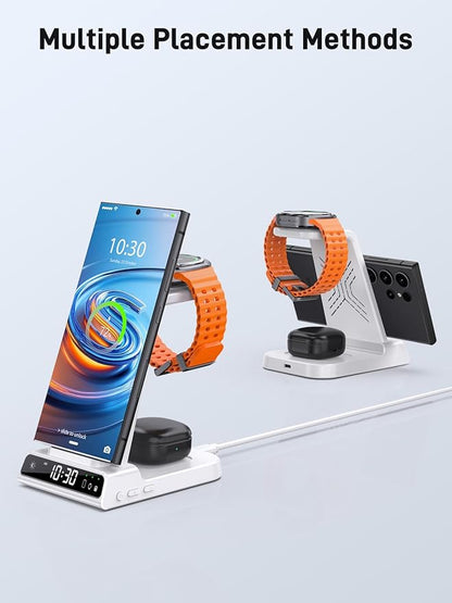 Wireless Charger for Samsung Charging Station, 3 in 1 Android Phone Charger for Samsung Galaxy S25 Ultra/S24 Ultra/S23/Z Fold7/Flip7, Galaxy Watch 8/8 Classic/Ultra/7/6/5, Galaxy Buds 3 Pro/3(White)