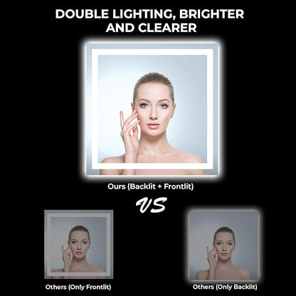 YEELAIT 36x36 Inch LED Bathroom Mirror with Lights Front and Backlit Lighted Vanity Mirror for Bathroom Wall with 3 Colors Dimmable Anti-Fog Memory Shatter-Proof IP54 Waterproof Horizontal/Vertical