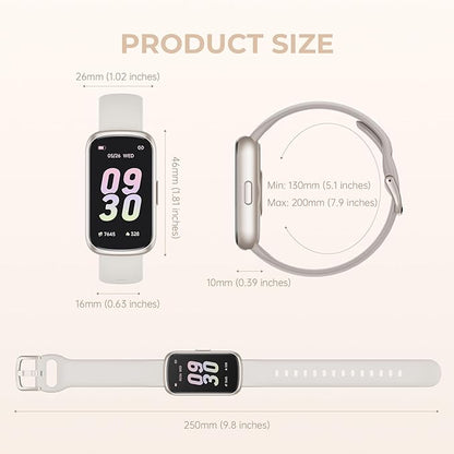 TIFOZEN Health Fitness Tracker Smart Watch with 24/7 Heart Rate, Blood Oxygen, Sleep Tracker, Pedometer, 3 Colorful Bands & 3ATM Waterproof Activity Tracker with Step Calorie Counter, Starlight