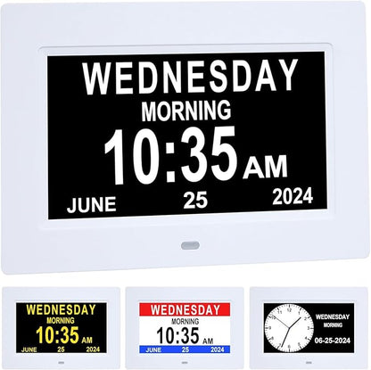 ybest 7 Inch Extra Large Day Date Time Digital Day Calendar Clocks with Auto-Dimming 12 Alarm Reminders Dementia Clock for Senior Elderly impaired Vision Memory Loss
