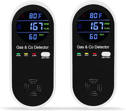 2 Packs Combination Natural Gas & Carbon Monoxide Detector,Koabbit 4-in-1 Explosive Gas & Carbon Monoxide Alarm with Temperature(°F) & Humidity for Home,RV,Hotel,Apartment
