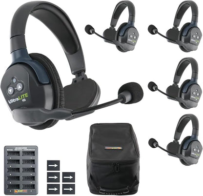 Eartec UL5S Ultralite-HD 5-Person Full Duplex Wireless Intercom Headset Communication System, Single Ear Headsets, Up to 1000ft Range, U.S. Company
