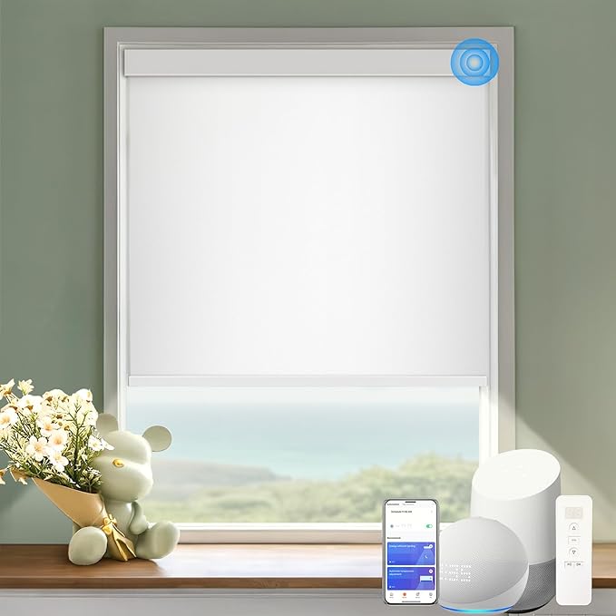 COOLWINDS Motorized Blinds with Remote Cordless Automatic Motorized Shades Custom Blinds for Windows Smart Curtains Compatible with Alexa Google Home(Blackout Ivory White,W33 x H72in)
