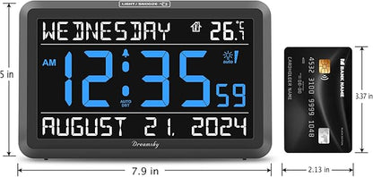 DreamSky Large Digital Clock with Date and Day of Week - Electric Desk Clock for Seniors Elderly, Bedroom Alarm Clock with Battery Backup, Dimmer, USB Port, Auto DST, Temperature, Adjustable Volume