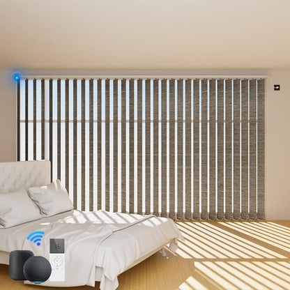 Blindify Motorized Vertical Blinds Compatible with Alexa Google Home, Blackout Sliding Door Shades Smart Vertical Blinds Remote Control Customize, Coffee