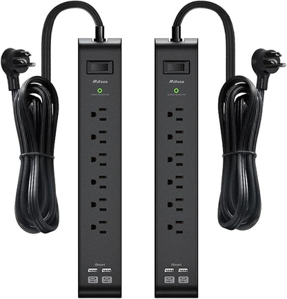 2 Pack Surge Protector Power Strip with 6 Outlets 4 USB Ports (2 USB C) 5-Foot Extension Cord Flat Plug 900 Joules 15A Circuit Breaker Wall Mount Desk USB Charging Station for Home Office
