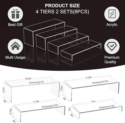 Blaithom Acrylic Display Riser Stand,8Pcs 12'' Length Tier Display Stands, Thickened to 0.2''(5mm) Acrylic Shelf Risers for Perfume Display,Risers for Buffet Table,Cupcake Stand,Pop Figurines,Tumbler,Food