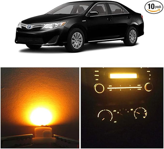 WLJH Yellow Climate Control Panel Lights A/C Dashboard Dash Heater Indicator Light Switch Led Bulbs Replacement Kit For Camry Corolla Tacoma Matrix, Pack of 10