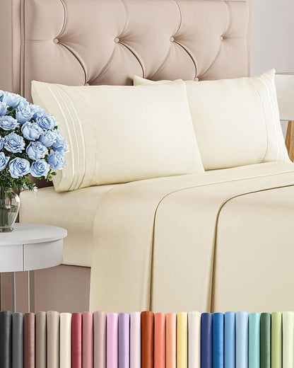 Queen Size 4 Piece Sheet Set - Comfy Breathable & Cooling Bed Sheets Set - Hotel Luxury Bedding for Women, Men, Kids, Teens, Boys & Girls - Deep Pockets, Soft and Wrinkle Free - Oeko-Tex - Off White