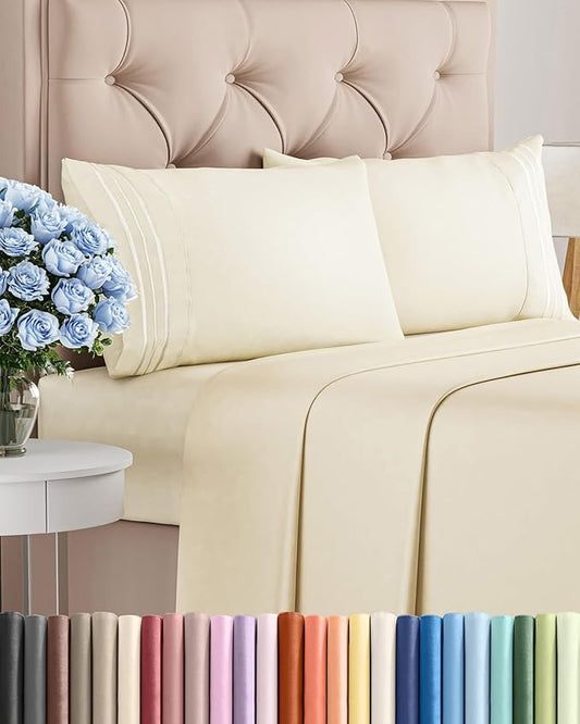 Full Size 4 Piece Sheet Set - Comfy Breathable & Cooling Bed Sheets Set - Hotel Luxury Bedding for Women, Men, Kids, Teens, Boys & Girls - Deep Pockets, Ultra-Soft, Wrinkle Free - Oeko-Tex - Off White