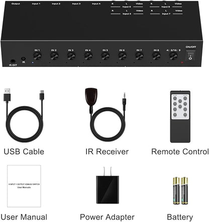 Dingsun 4 Way HDMI 2.0 to HDMI Switch + 4 Way RCA to HDMI Converter for Fire Stick，ROKU, N64, NGC, Wii, PS2/3/4/5, Xbox Series, Xbox ONE, Switch ect.