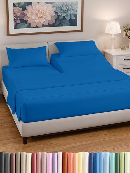 Split Head King Sheet Set – 4 Piece Flex Split Top King Sheets for Adjustable Beds - Fits 14” to 16" Mattress w/ Deep Pockets - Soft, Breathable & Cooling - Luxury Bedding & Wrinkle Free - Royal Blue