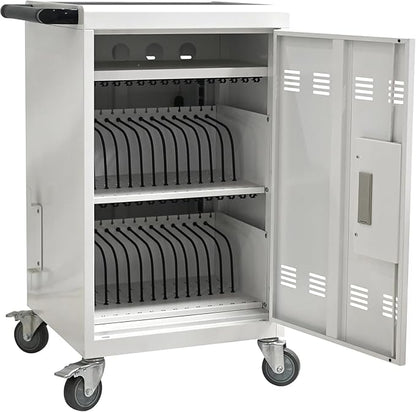 Aokleo 32 Devices Laptop Charging Cart with Password Lock,Tablet Storage Carts for Pad Up to 16.3" Screen,Classroom Computer Mobile Charging Station for Pads,Chromebooks,Laptops(White - Password Lock)