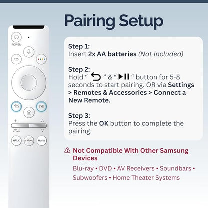 2 Pack BN59-01312Q Samsung TV Remote Control Replacement for Smart TV - Easy Setup, Universal Remote, Streaming Shortcuts - Works with Samsung QLED, Frame, UHD, 4K, & LED Smart TVs