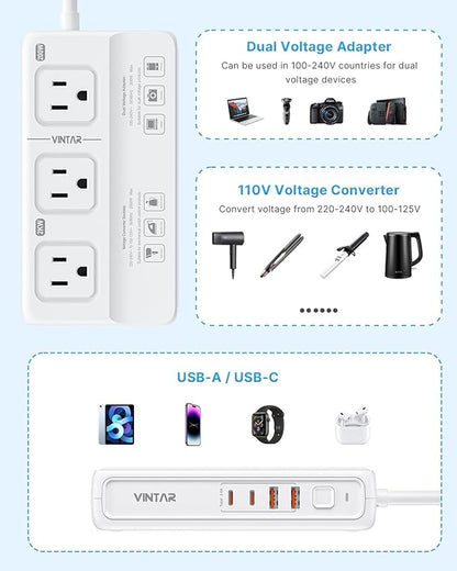 220V to 110V Voltage Converter, VINTAR 2000W Universal Travel Adapter Voltage Converter US to Europe, International Step Down Transformer Power Converters Adapter Combo for EU UK JP AU in SA