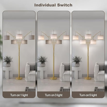 Fansdrick Gold Floor Lamps for Living Room, 4000LM Super Bright Arc Floor Lamp with Remote Control, Large Tall Floor Lamps with Stepless Dimmable, 80" Mid Century Tree Floor Lamp for Bedroom, Office