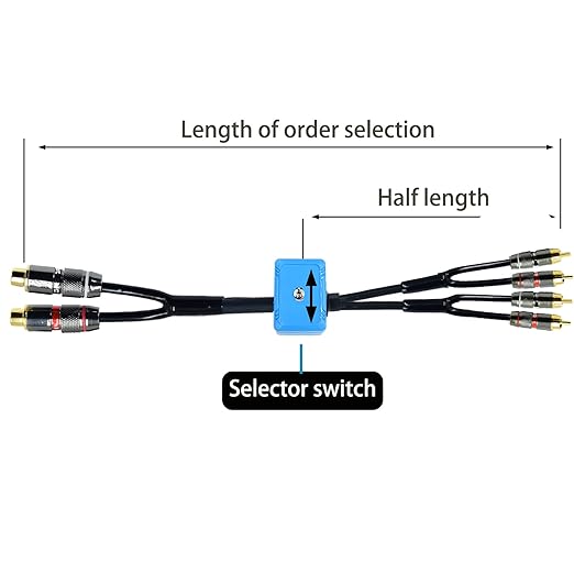 10ft Sound Channel swicher 2 Female to 4 Male RCA Switch Selector 2 in 1 Out R/L Stereo Audio 1 in 2 Out Stereo Audio Splitter with Mute Button No External Power Required CD Speaker DVD Player