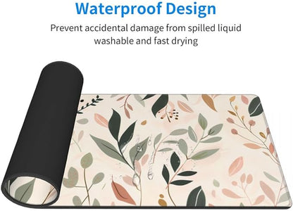 CANFLASHION Desk Pad,Office Desk Mat 31.5"×11.8" Large Gaming Mouse Pad,Durable Extended Computer Mouse Pad,Waterproof Thick Big Mouse Pads with Non-Slip Rubber Base Office Home Abstract Boho Leaves