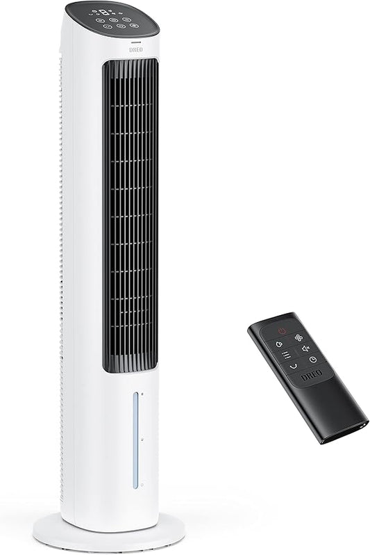 DREO Evaporative Air Cooler, 40” Cooling Fans that Blow Cold Air, 2023 Upgrade with 80° Oscillating, Removable Water Tank, Ice Packs, Remote Control, 4 Speeds, 7H Timer, Swamp Cooler for Bedroom