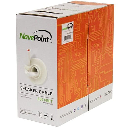 NavePoint 250ft in Wall Audio Speaker Cable Wire CL2 16/2 AWG Gauge 2 Conductor Bulk White